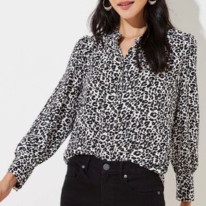LOFT | Animal Print Crossover Yoke Blouse
